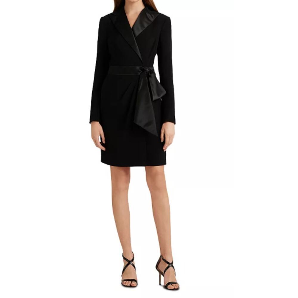 Lauren Ralph Lauren Women's Black Le Trans Tuxedo Faux Wrap Dress Size 10